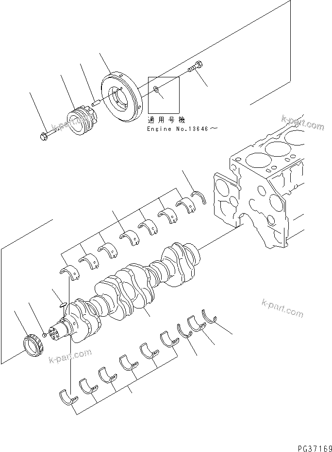 Komatsu parts book diagram for S6D140-1A S/N 10001-UP: CRANKSHAFT