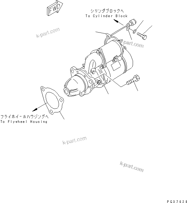 Komatsu parts book diagram for S6D140-1A S/N 10001-UP: STARTING MOTOR AND MOUNTING (7.5KW¤ 11KW)