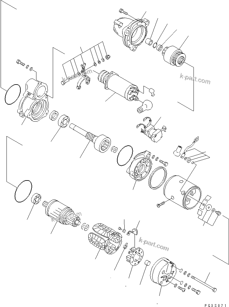 Komatsu parts book diagram for S6D140-1A S/N 10001-UP: STARTING MOTOR (7.5KW)(#10001-10009)
