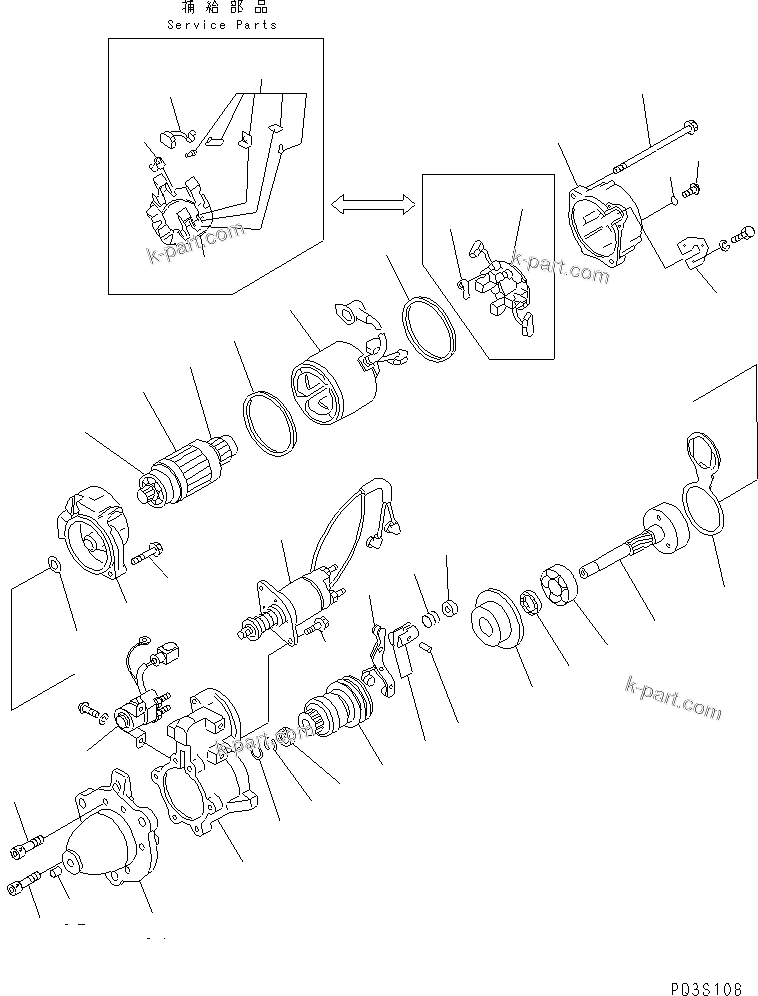 Komatsu parts book diagram for S6D140-1A S/N 10001-UP: STARTING MOTOR (11KW)(#13913-)
