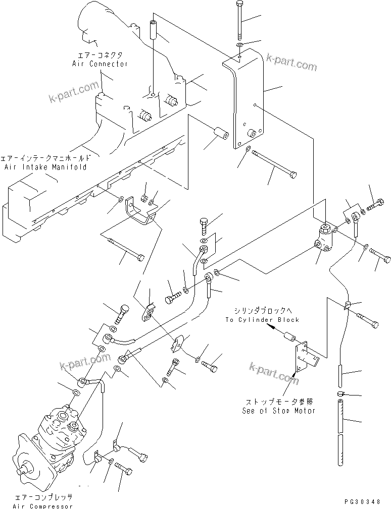 Komatsu parts book diagram for S6D140-1A S/N 10001-UP: AIR COMPRESSOR RELIEF VALVE(#20519-)
