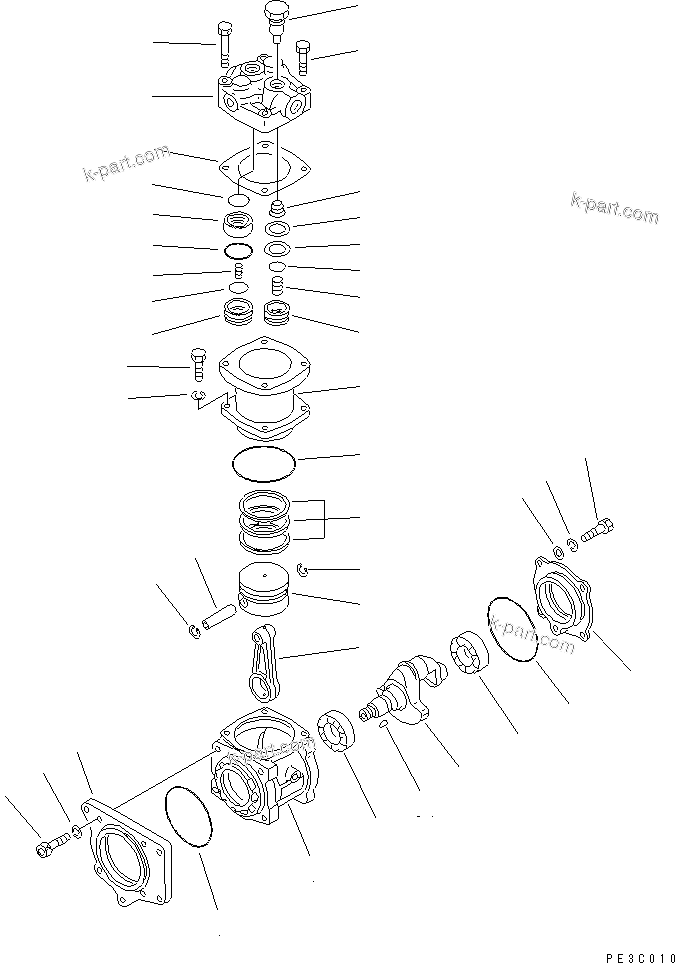Komatsu parts book diagram for S6D140-1A S/N 10001-UP: AIR COMPRESSOR(#10001-11260)