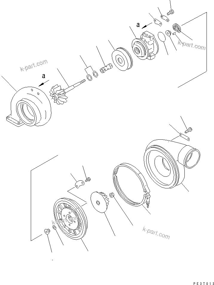 Komatsu parts book diagram for S6D140-1A S/N 10001-UP: TURBOCHARGER(#10001-10979)