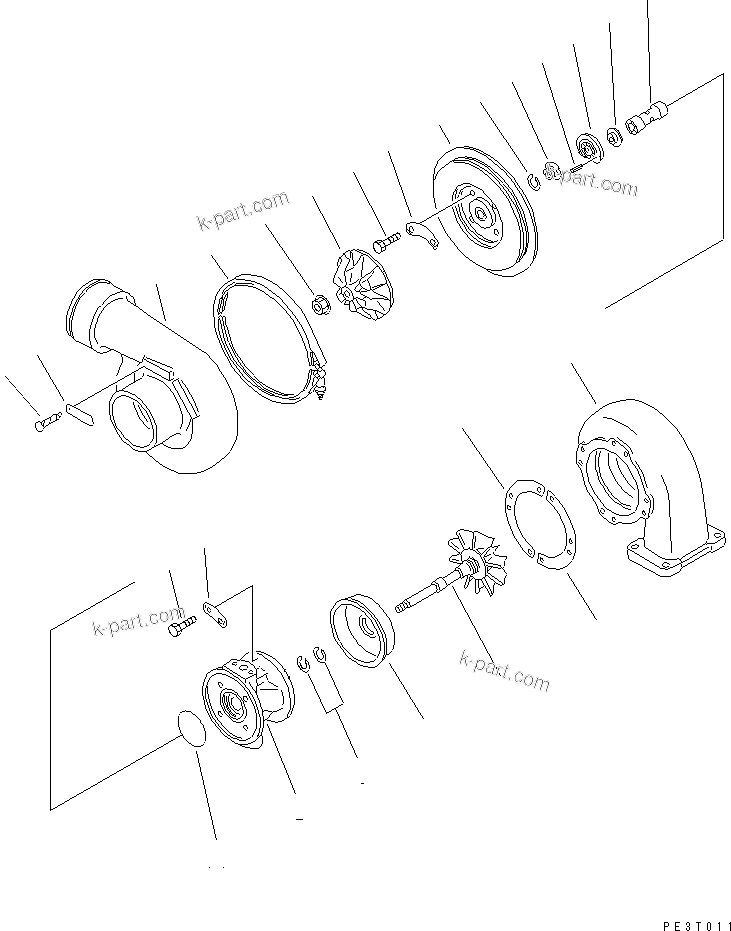 Komatsu parts book diagram for S6D140-1A S/N 10001-UP: TURBOCHARGER(#20519-)