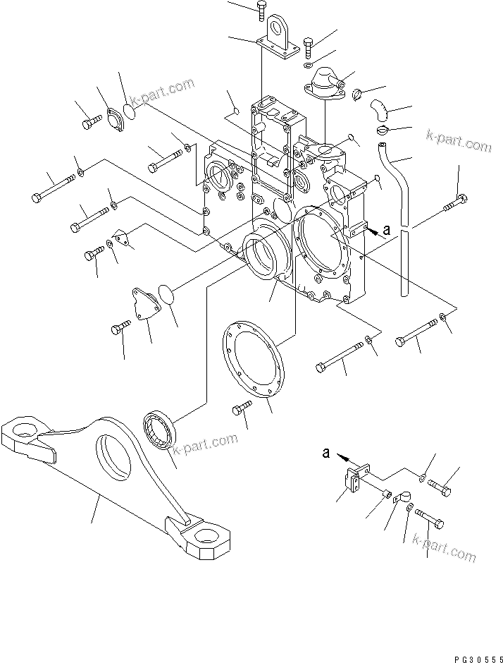 Komatsu parts book diagram for S6D140-1A S/N 10001-UP: FRONT COVER AND FRONT SUPPORT (WITHOUT P.T.O.) (EXCEPT JAPAN)(#10001-12866)
