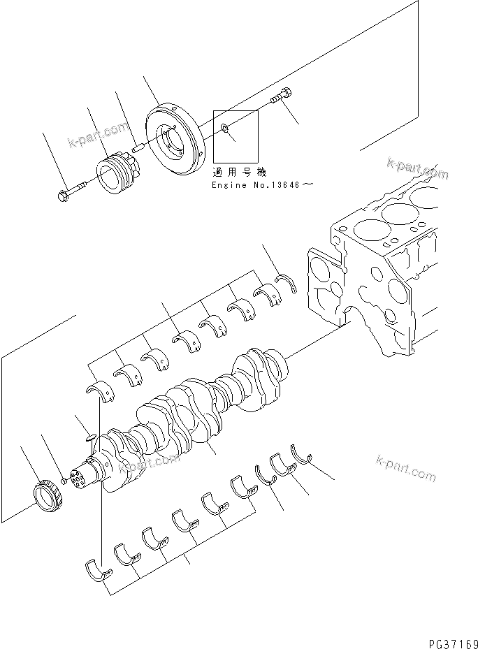 Komatsu parts book diagram for S6D140-1A S/N 10001-UP: CRANKSHAFT