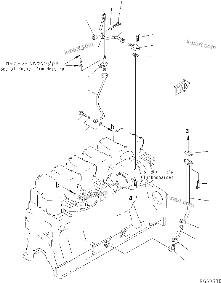 Komatsu parts book diagram for S6D140-1A S/N 10001-UP: TURBOCHARGER LUBRICATING OIL PIPING(#17139-)