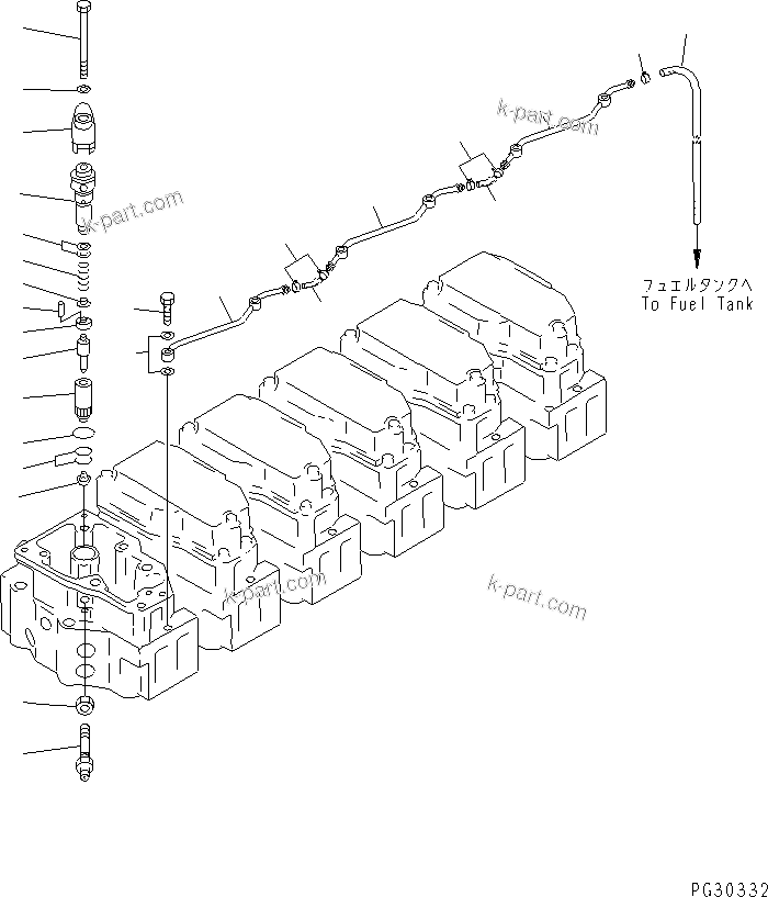 Komatsu parts book diagram for S6D140-1A S/N 10001-UP: FUEL NOZZLE AND SPILL PIPE(#12293-)