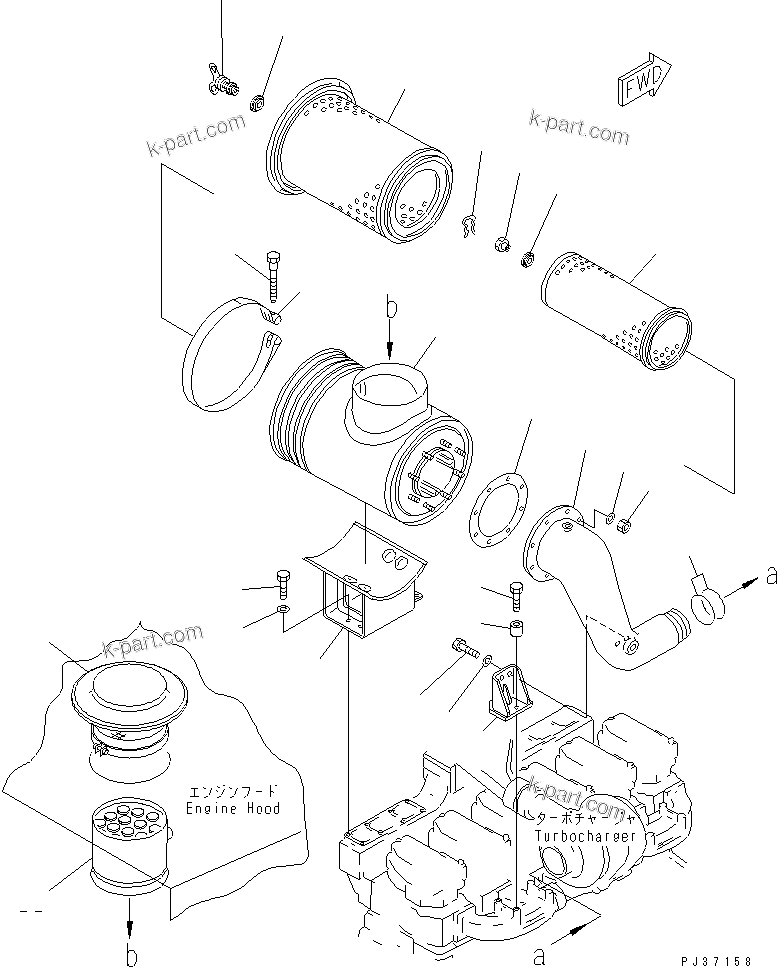 Komatsu parts book diagram for S6D140-1R S/N 10001-UP: AIR CLEANER AND MOUNTING (WITH INTAKE EXTENSION)