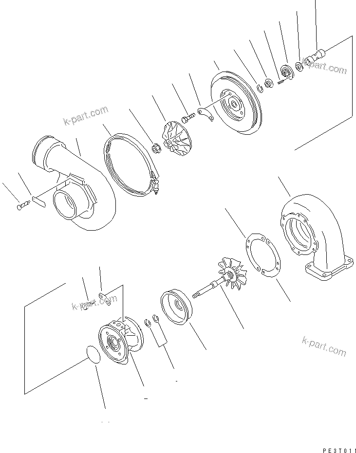 Komatsu parts book diagram for S6D140-1R S/N 10001-UP: TURBOCHARGER(#20519-)