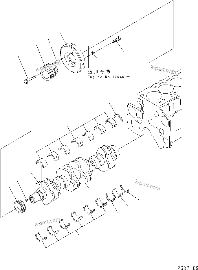 Komatsu parts book diagram for S6D140-1R S/N 10001-UP: CRANKSHAFT