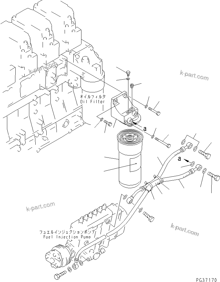 Komatsu parts book diagram for S6D140-1R S/N 10001-UP: FUEL FILTER AND PIPING