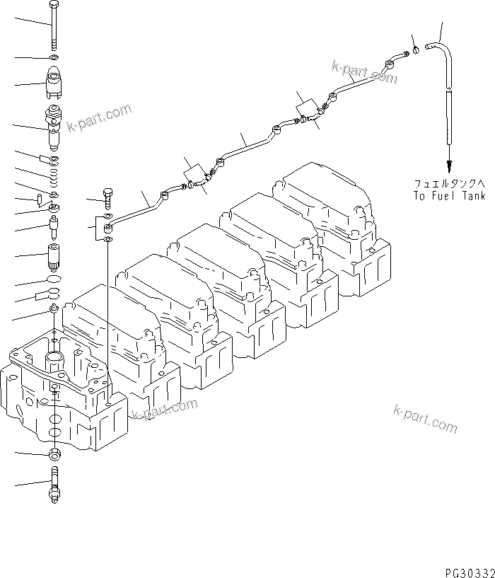 Komatsu parts book diagram for S6D140-1R S/N 10001-UP: FUEL NOZZLE AND SPILL PIPE(#12293-)