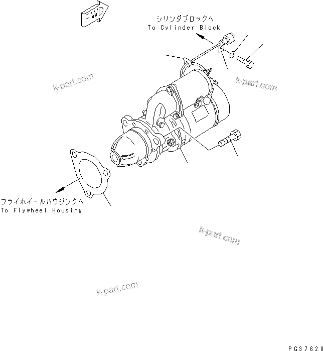 Komatsu parts book diagram for S6D140-1R S/N 10001-UP: STARTING MOTOR AND MOUNTING (7.5KW ? 11KW)