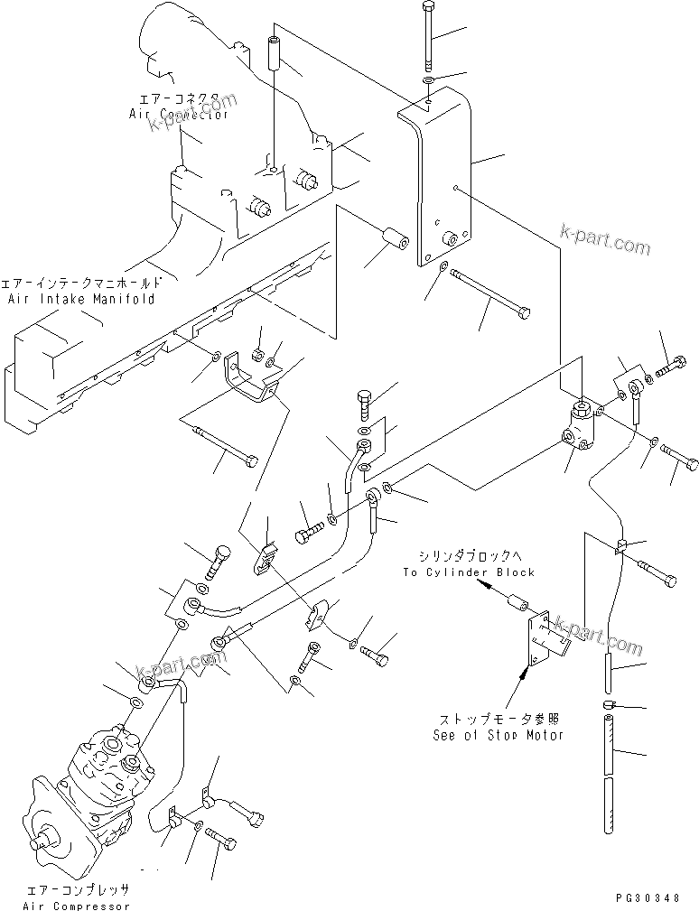 Komatsu parts book diagram for S6D140-1R S/N 10001-UP: AIR COMPRESSOR RELIEF VALVE(#20519-)