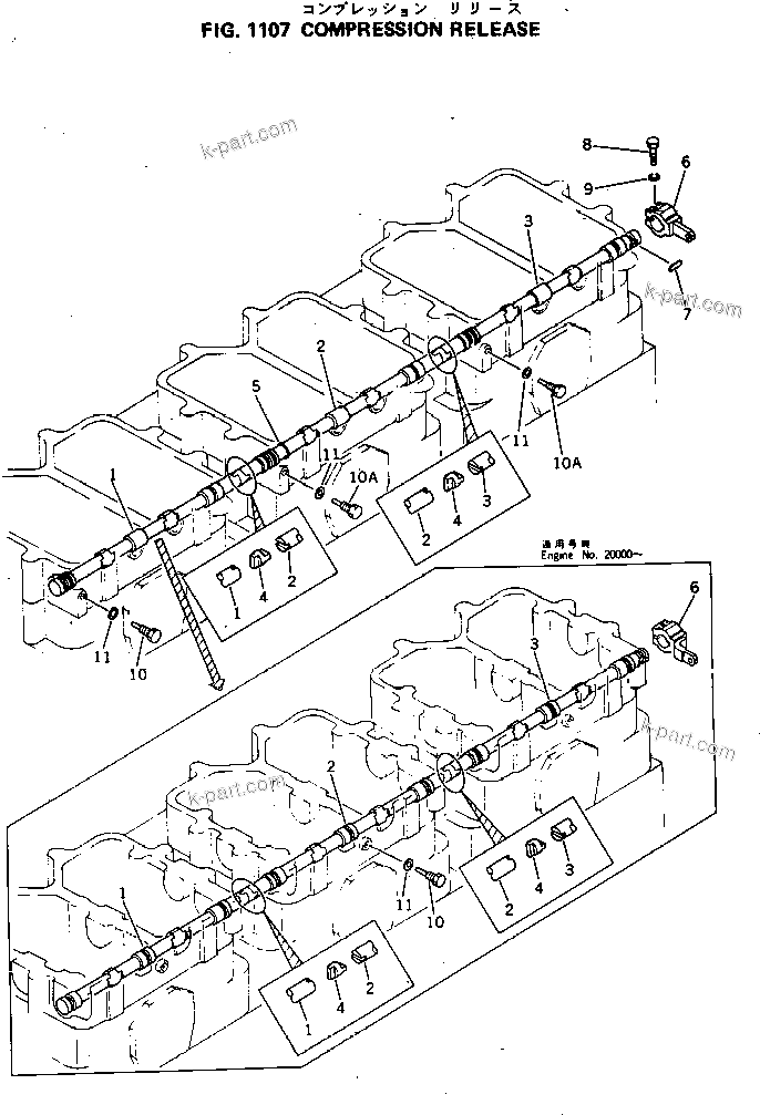 Komatsu parts book diagram for S6D155-4C S/N 10011-UP: COMPRESSION RELEASE