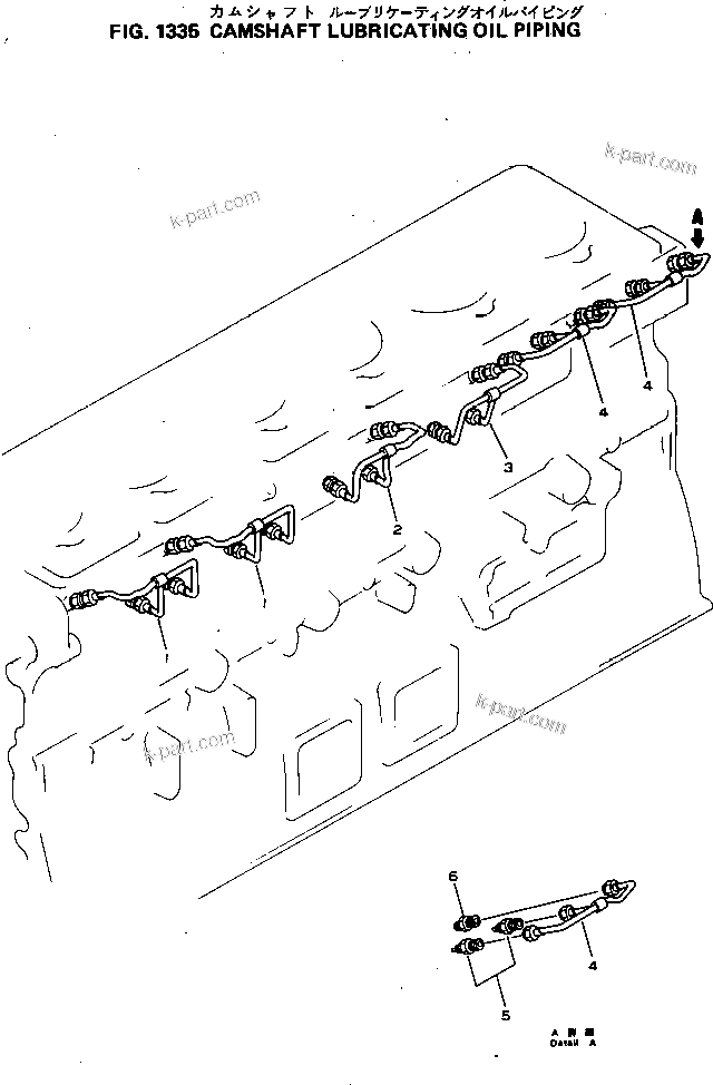 Komatsu parts book diagram for S6D155-4C S/N 10011-UP: CAMSHAFT LUBRICATING OIL PIPING