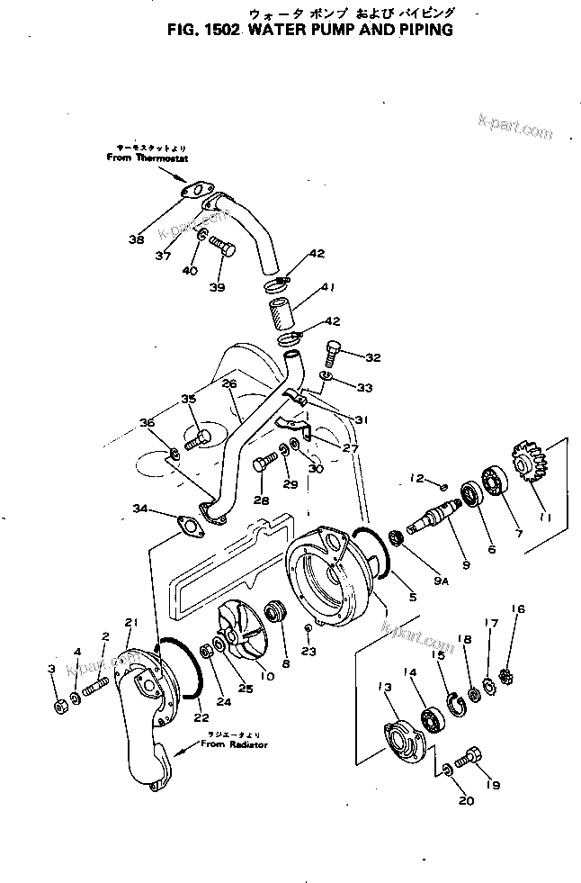 Komatsu parts book diagram for S6D155-4C S/N 10011-UP: WATER PUMP AND PIPING