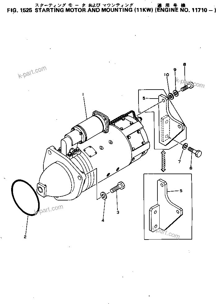 Komatsu parts book diagram for S6D155-4C S/N 10011-UP: STARTING MOTOR AND MOUNTING (11KW)(#11710-)