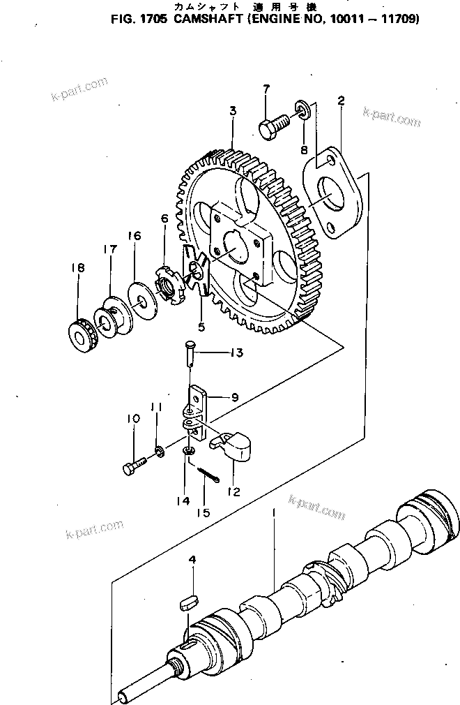 Komatsu parts book diagram for S6D155-4C S/N 10011-UP: CAMSHAFT(#10011-11709)