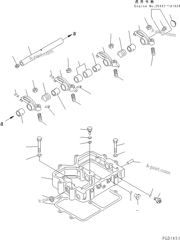 Komatsu parts book diagram for S6D155-4AA S/N 25887-UP: ROCKER ARM AND HOUSING