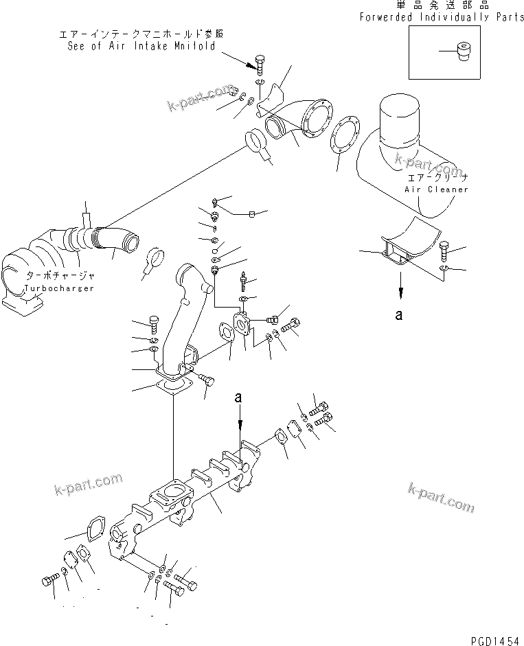 Komatsu parts book diagram for S6D155-4AA S/N 25887-UP: AIR INTAKE MANIFOLD AND CONNECTION(#36496-)