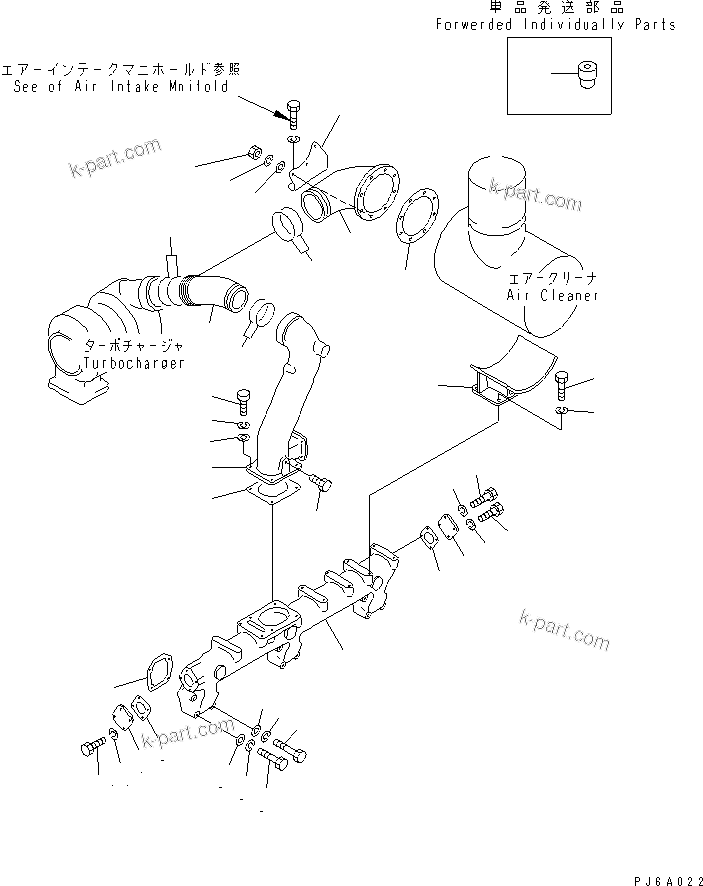 Komatsu parts book diagram for S6D155-4AA S/N 25887-UP: AIR INTAKE MANIFOLD AND CONNECTION (WITH A.P.S.)(#58767-)
