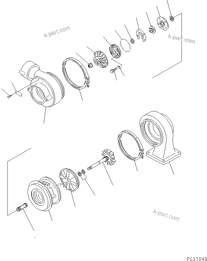 Komatsu parts book diagram for S6D155-4AA S/N 25887-UP: TURBOCHARGER (INNER PARTS)