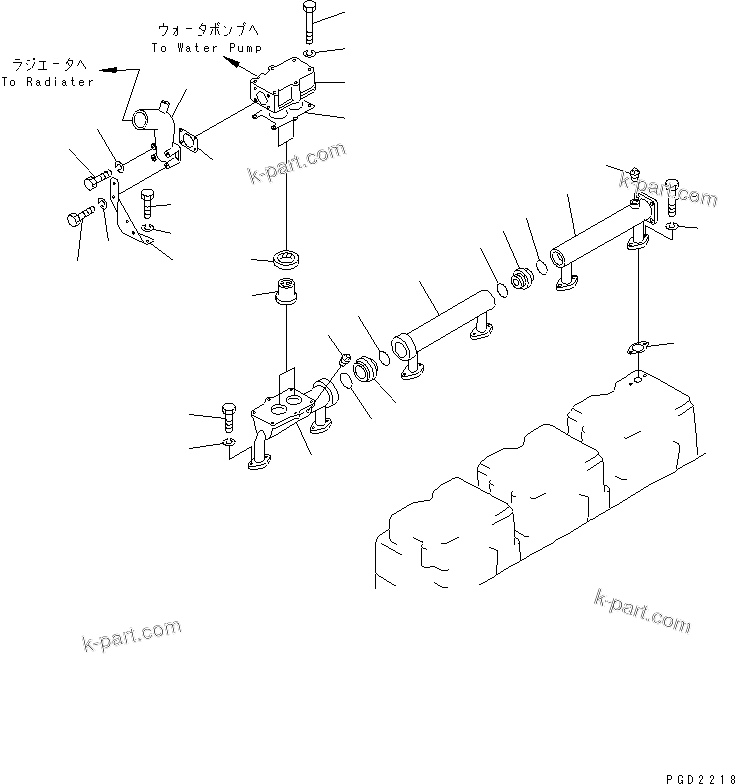 Komatsu parts book diagram for S6D155-4AA S/N 25887-UP: WATER MANIFOLD AND THERMOSTAT(#25887-36495)