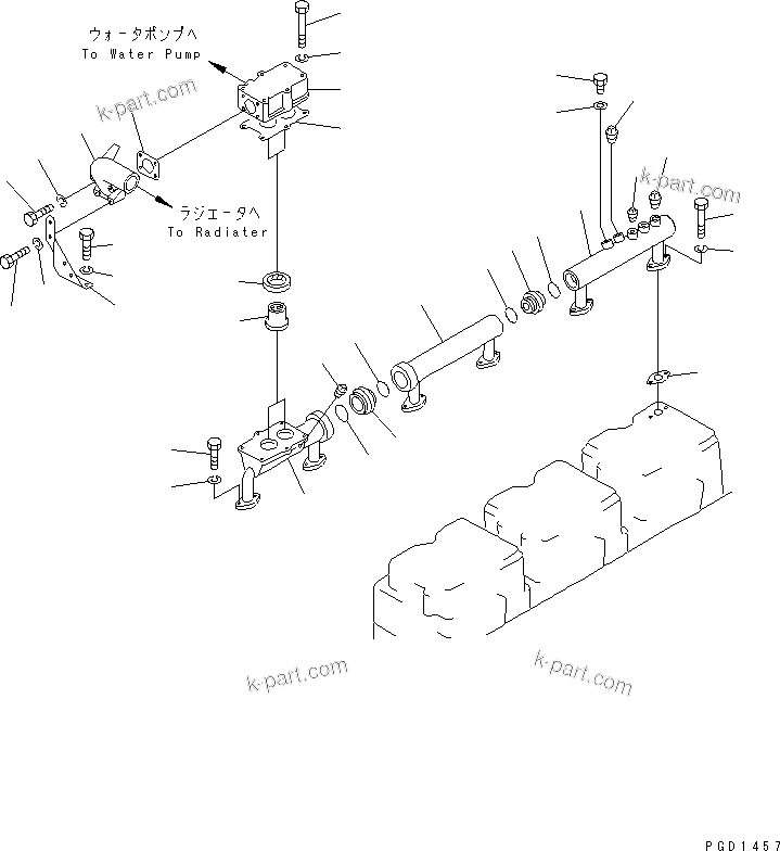 Komatsu parts book diagram for S6D155-4AA S/N 25887-UP: WATER MANIFOLD AND THERMOSTAT(#36496-)
