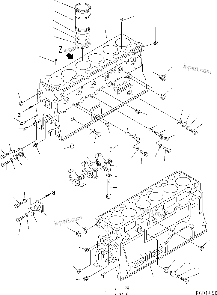Komatsu parts book diagram for S6D155-4AA S/N 25887-UP: CYLINDER BLOCK (1/2)