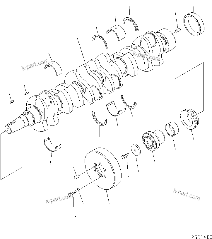 Komatsu parts book diagram for S6D155-4AA S/N 25887-UP: CRANKSHAFT AND VIBRATION DAMPER