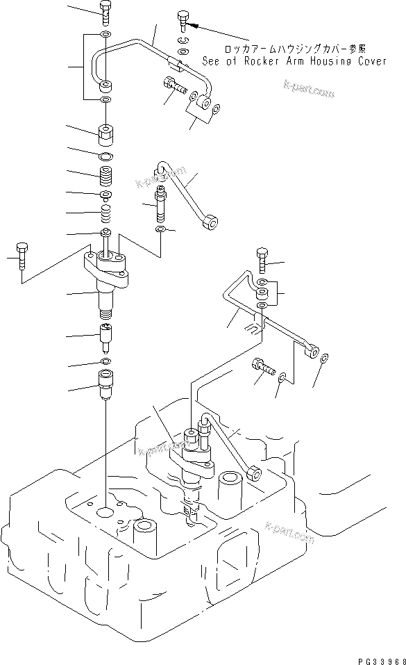 Komatsu parts book diagram for S6D155-4AA S/N 25887-UP: FUEL NOZZLE AND SPILL PIPE