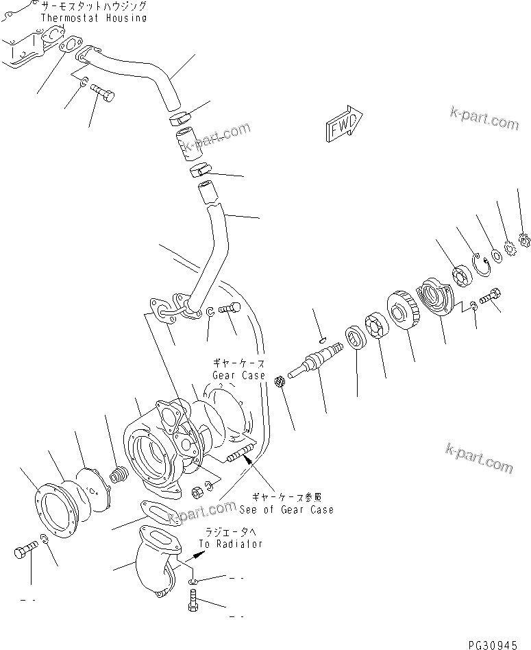 Komatsu parts book diagram for S6D155-4AA S/N 25887-UP: WATER PUMP