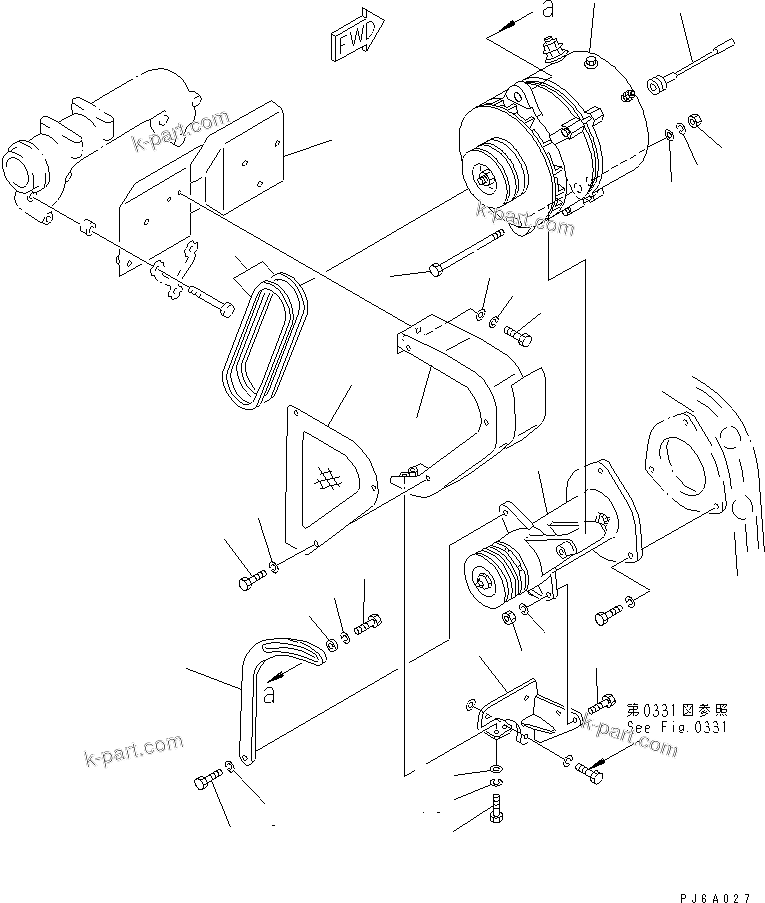 Komatsu parts book diagram for S6D155-4AA S/N 25887-UP: ALTERNATOR AND MOUNTING (50A) (A.P.S. SPEC¤)(#58767-)