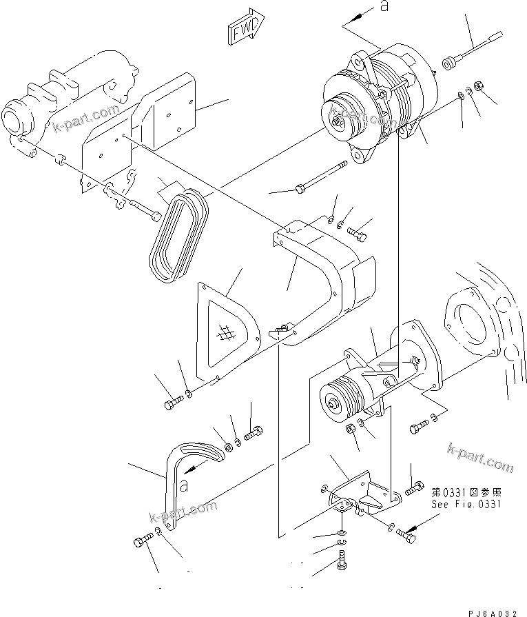 Komatsu parts book diagram for S6D155-4AA S/N 25887-UP: ALTERNATOR AND MOUNTING (35A) (A.P.S. SPEC.) (SANDY AND DUSTY    SPEC.)(#58767-)