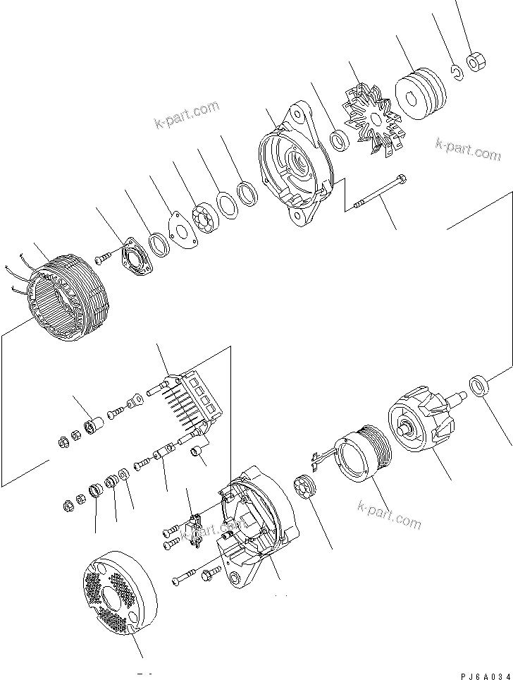 Komatsu parts book diagram for S6D155-4AA S/N 25887-UP: ALTERNATOR (35A) (INNER PARTS)(#57558-)