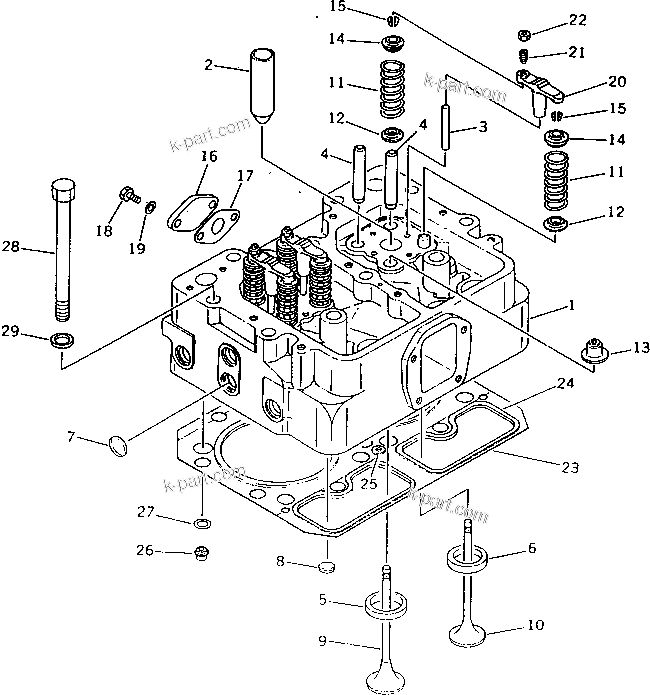 Komatsu parts book diagram for S6D155-4S S/N 52707-UP: CYLINDER HEAD