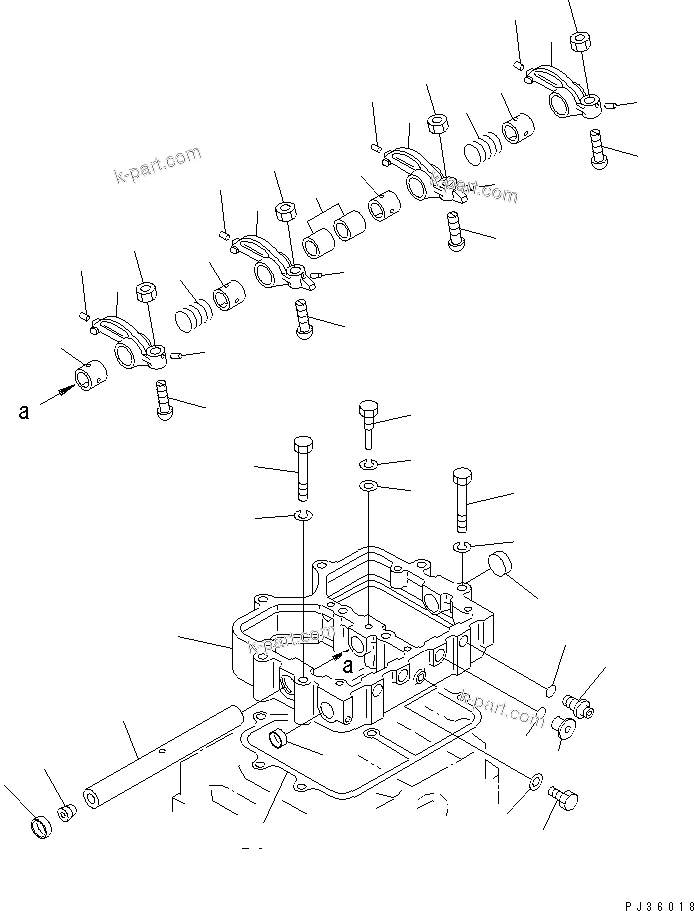 Komatsu parts book diagram for S6D155-4S S/N 52707-UP: ROCKER ARM AND HOUSING