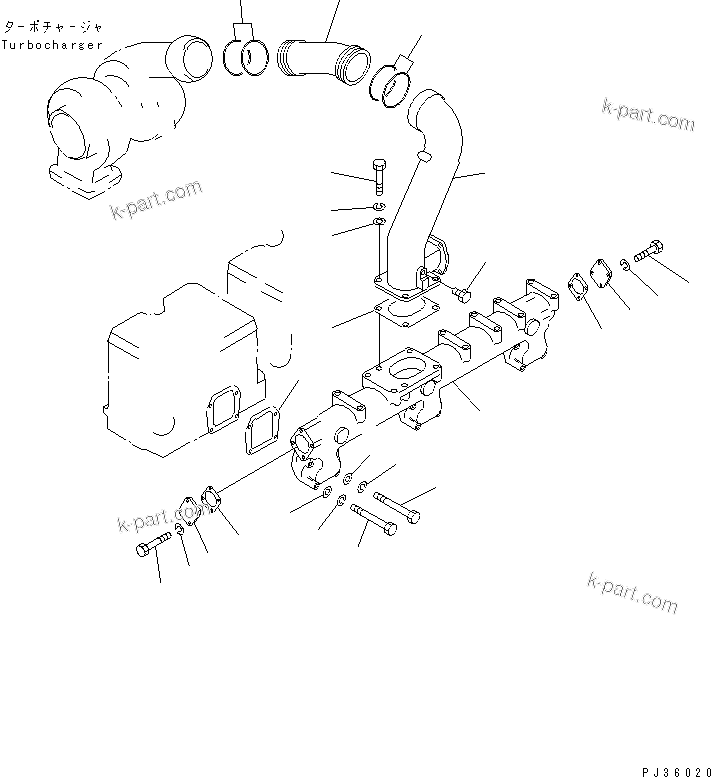 Komatsu parts book diagram for S6D155-4S S/N 52707-UP: AIR INTAKE MANIFOLD AND CONNECTION