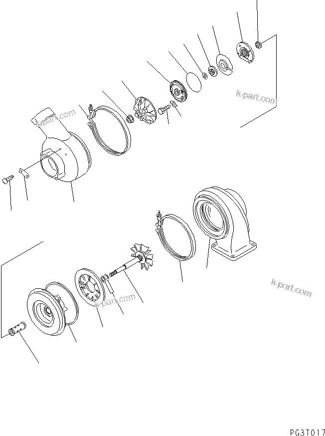 Komatsu parts book diagram for S6D155-4S S/N 52707-UP: TURBOCHARGER