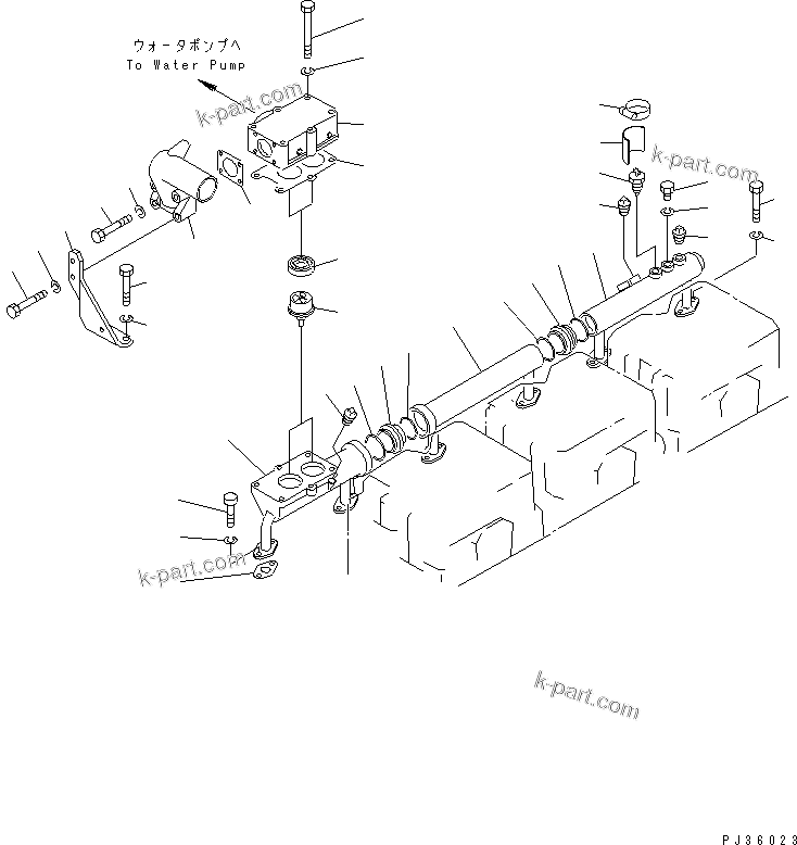 Komatsu parts book diagram for S6D155-4S S/N 52707-UP: WATER MANIFOLD AND THERMOSTAT