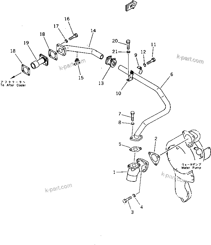 Komatsu parts book diagram for S6D155-4S S/N 52707-UP: WATER PIPING (WITH AFTER COOLER)
