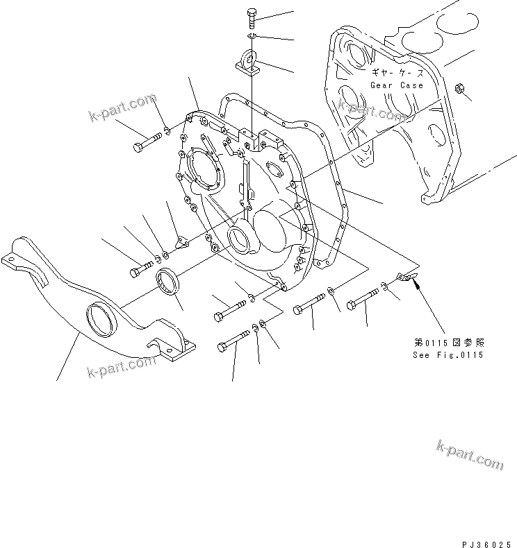 Komatsu parts book diagram for S6D155-4S S/N 52707-UP: GEAR CASE COVER AND FRONT SUPPORT