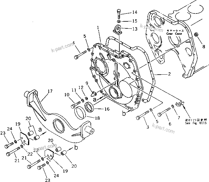 Komatsu parts book diagram for S6D155-4S S/N 52707-UP: GEAR CASE COVER AND FRONT SUPPORT (NOISE SUPPRESSION SPEC.)