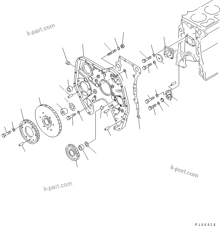 Komatsu parts book diagram for S6D155-4S S/N 52707-UP: GEAR CASE AND GEAR
