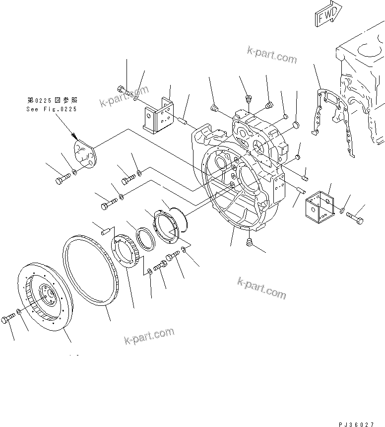 Komatsu parts book diagram for S6D155-4S S/N 52707-UP: FLYWHEEL AND FLYWHEEL HOUSING