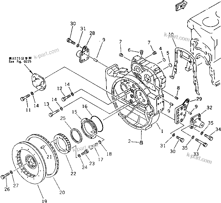 Komatsu parts book diagram for S6D155-4S S/N 52707-UP: FLYWHEEL AND FLYWHEEL HOUSING (NOISE SUPPRESSION SPEC.)