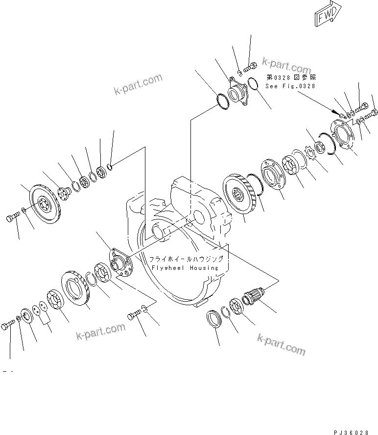 Komatsu parts book diagram for S6D155-4S S/N 52707-UP: POWER TAKE OFF