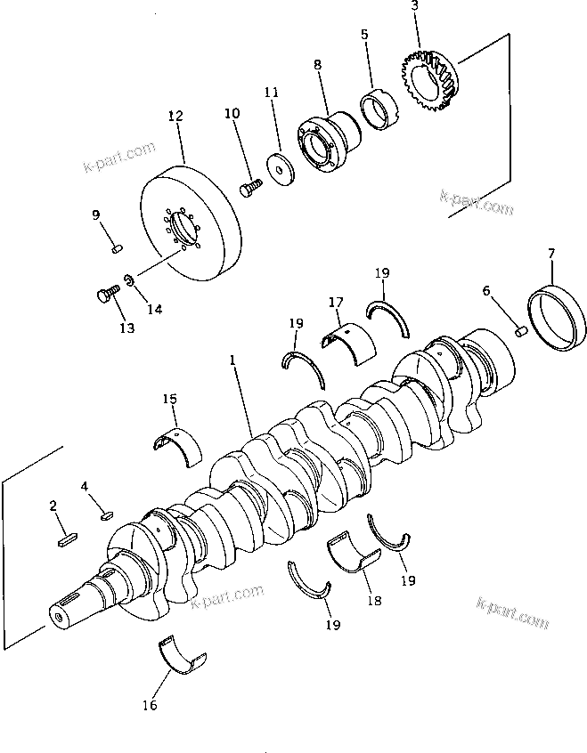 Komatsu parts book diagram for S6D155-4S S/N 52707-UP: CRANKSHAFT